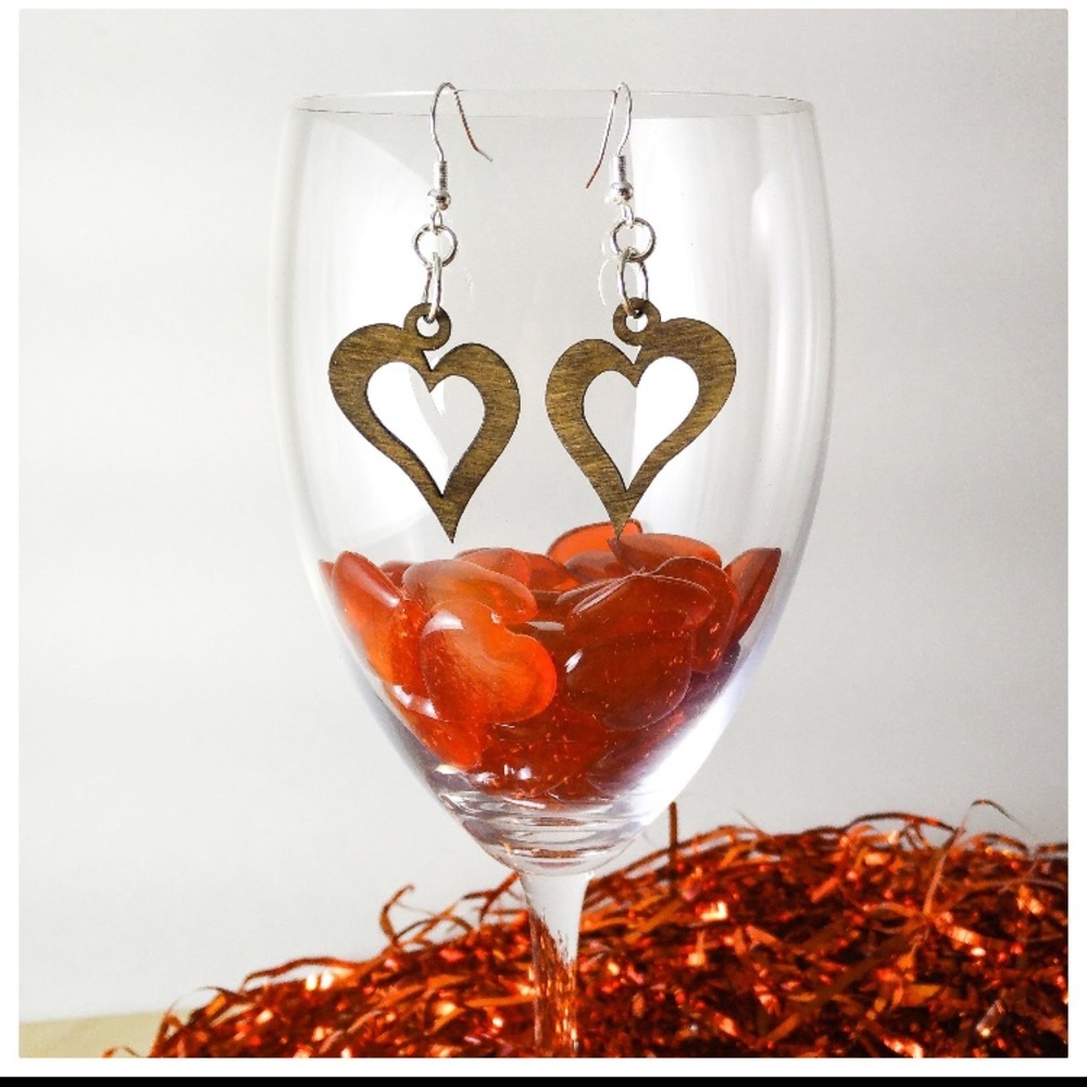 Handcrafted BOHO Wooden Open Heart Earrings - NEW!